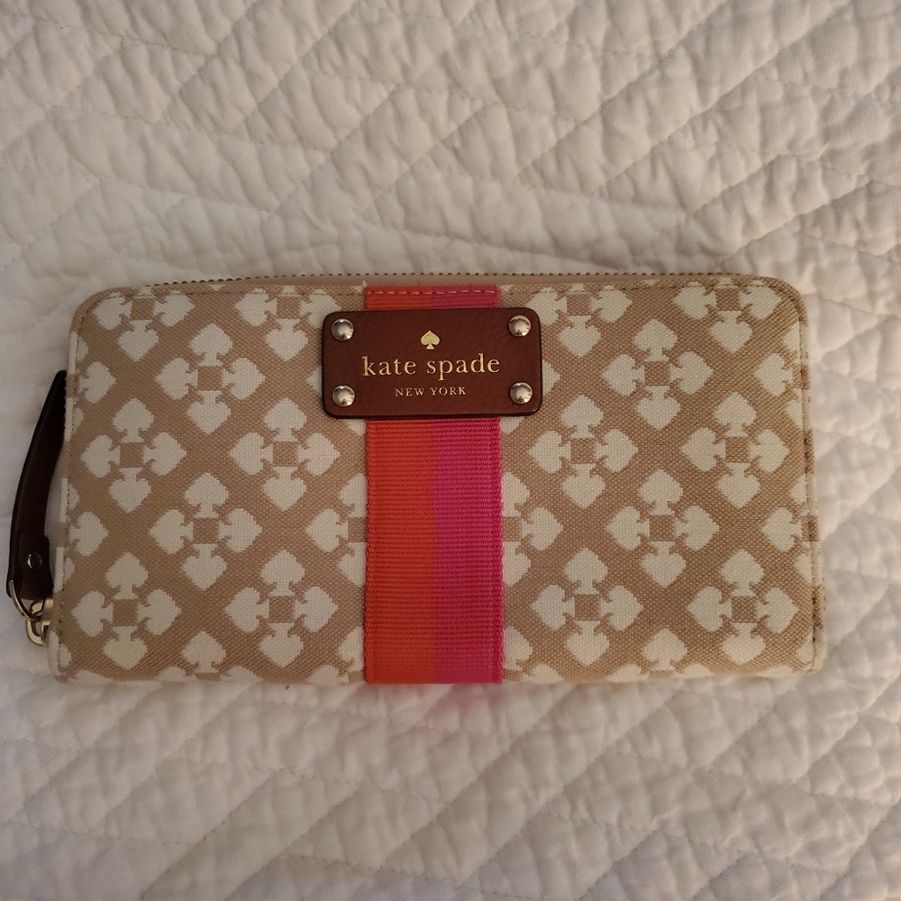 Kate Spade Wallet Tan with Pink and Orange Stripe NWOT